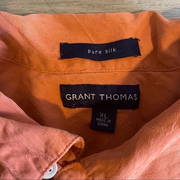Grant Thomas, pure silk, light orange button down - Picture 2 of 7